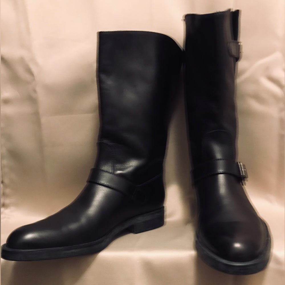 Women’s Studio Pollino Mid Calf Black Leather Motorcycle Boots Sz.39
